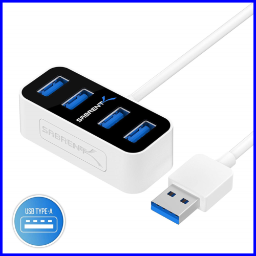 4 Port Mini Portable USB 3.0 Hub 2 Ft Cable HB MNBW