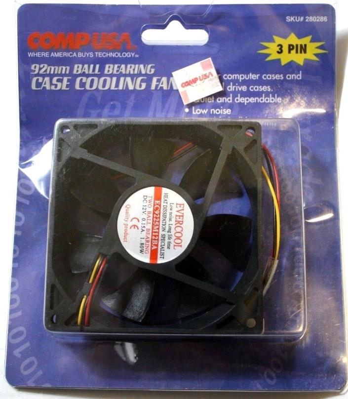 COMP USA 92mm Ball Bearing 3-Pin Case Cooling Fan #280286 New in Package