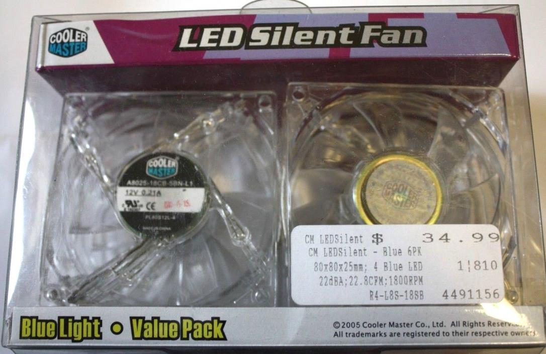 Box of four (4) COOLER MASTER LED Silent Fans No.  R4-L8S-18S, New in Opened Box