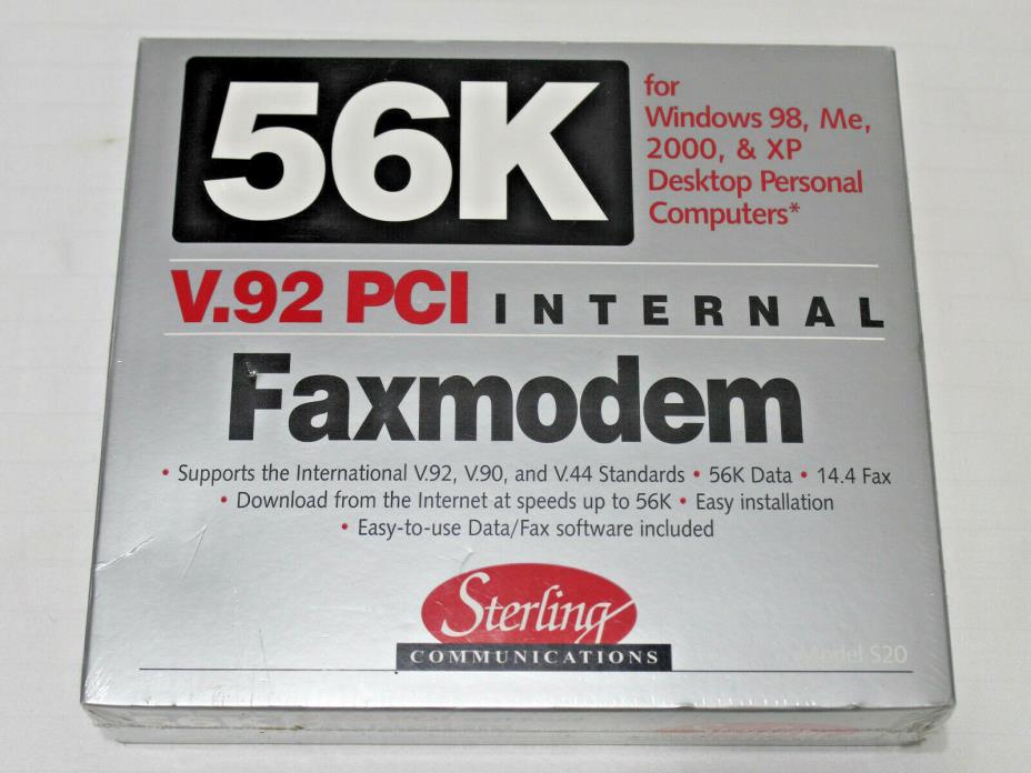 Sterling Communications 56K V.92 PCI Internal Fax Modem Windows 98,ME,2000 ,XP