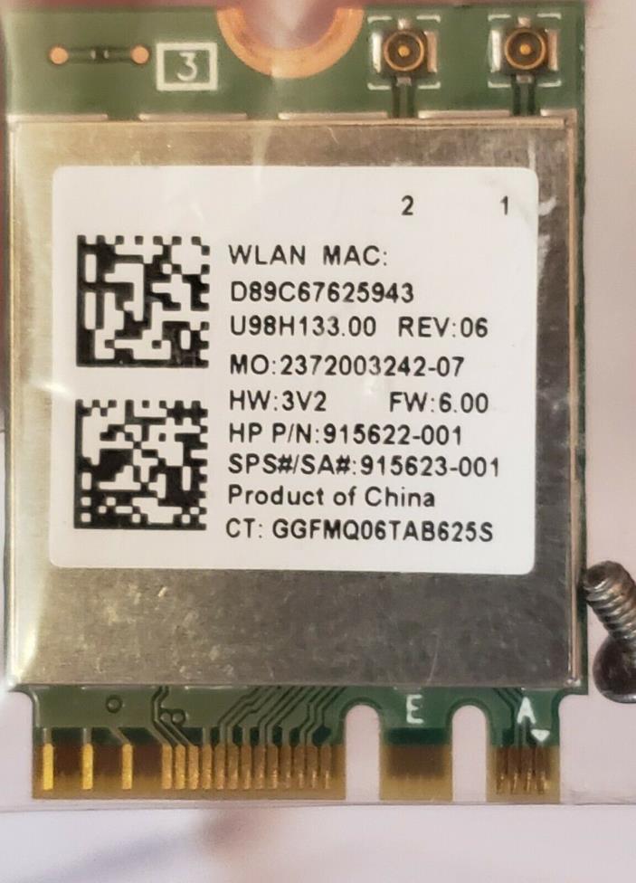 New M.2 HP 915622-001 RTL8822BE 802.11AC/ABGN BLUETOOTH 4.2 NGFF U98H133.00