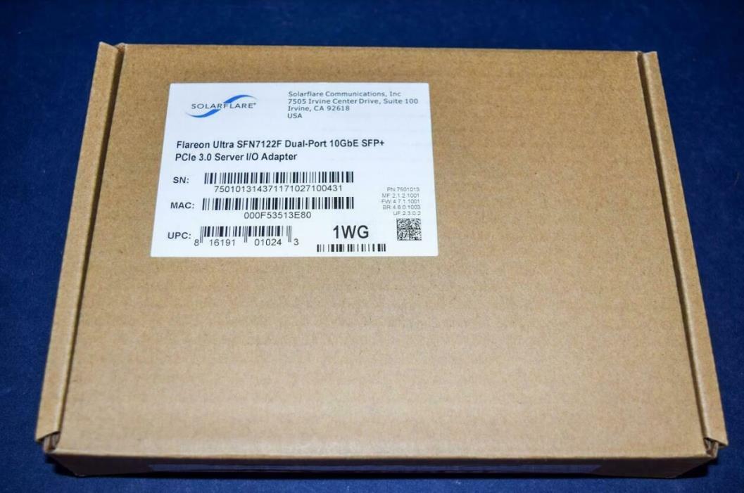 SFN7122F SOLARFLARE SFN7122F DUAL-PORT 10GBE SFP+ ONLOAD SERVER ADAPTER