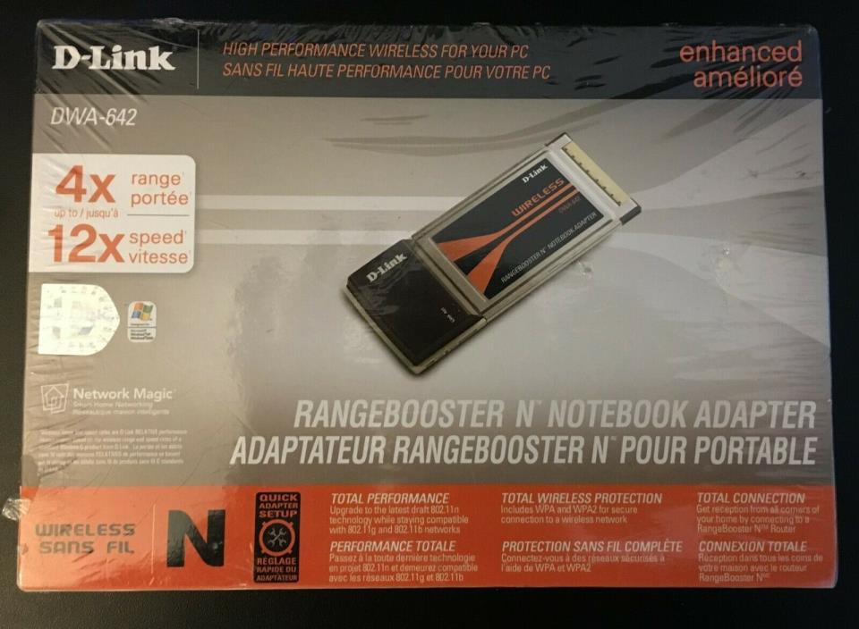Brand New D-Link DWA-642 Rangebooster N Notebook Adapter Factory Sealed