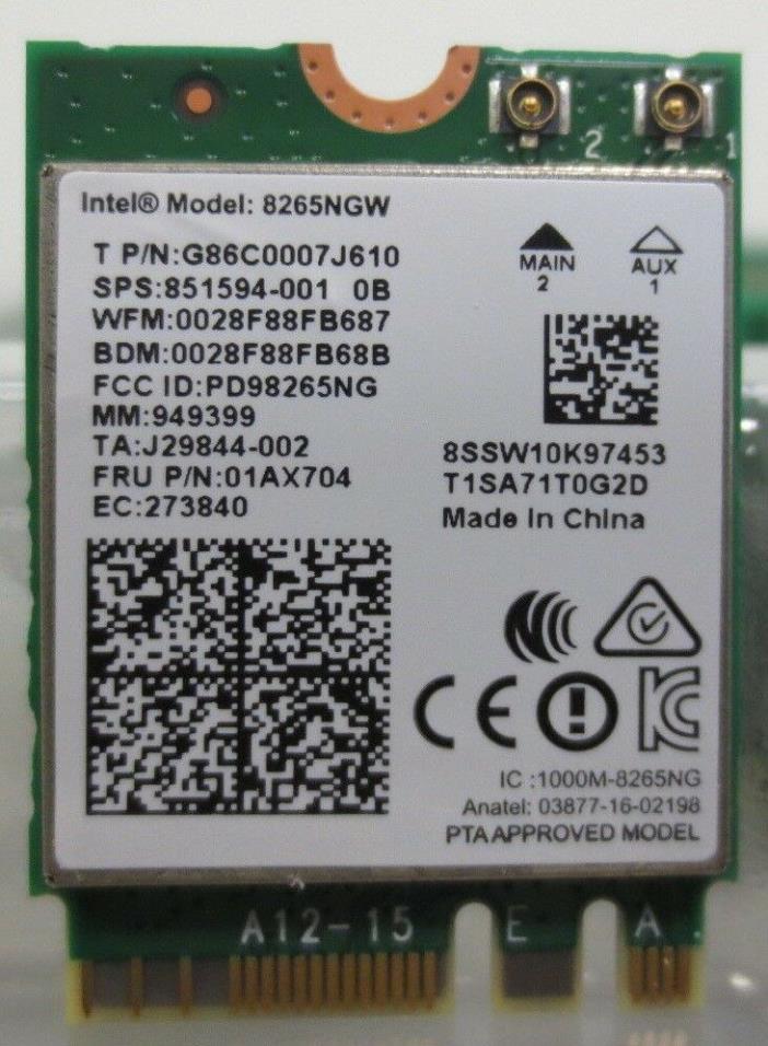10 X Intel Dual Band Wireless AC 8265NGW 867Mbps WIFI+Bluetooth 4.2 M2/NGFF Card