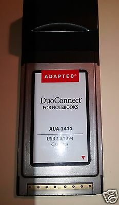 Used Adaptec for Notebooks Duo Connect USB 2.0/1394 Card Bus AUA-1411 Adds Ports