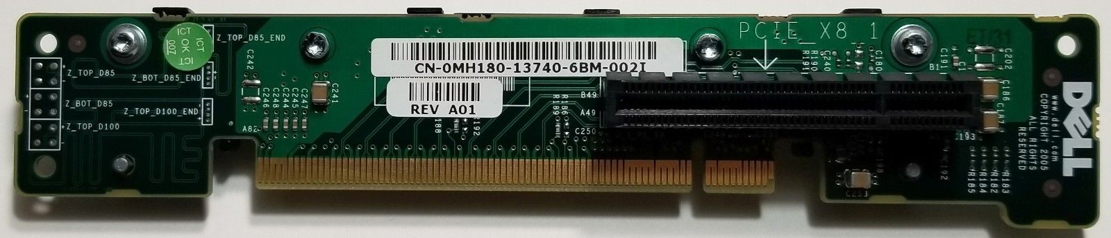Dell PowerEdge 1950 2950 Server PCI-E 8x Center Card Slot Riser Board 0MH180