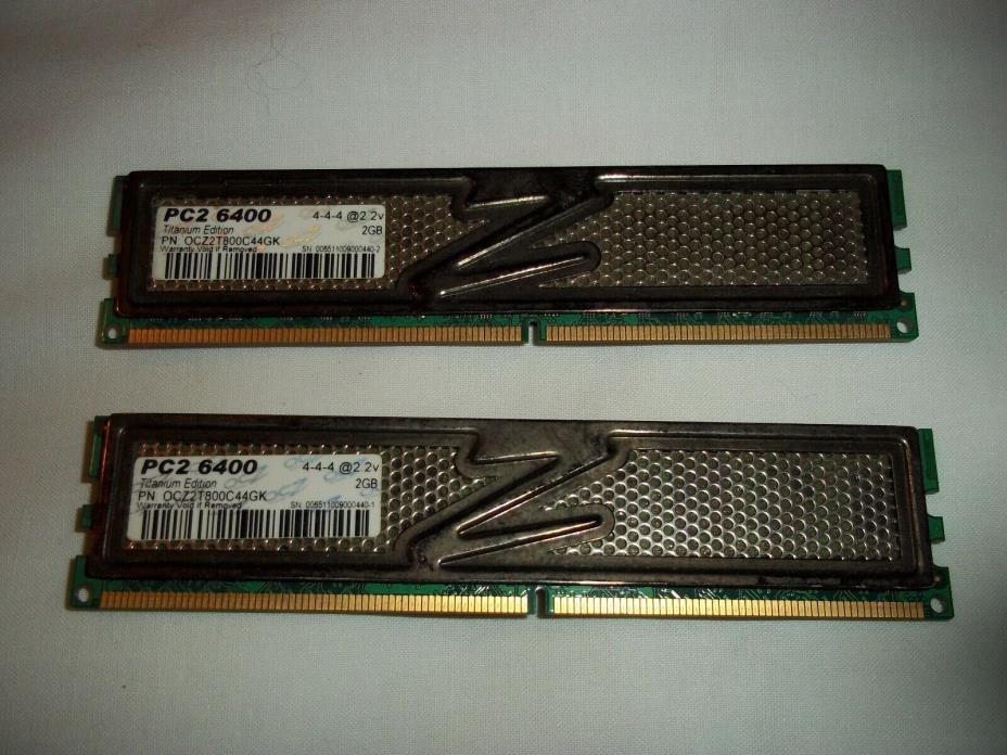 4GB Lot of 2 2GB OCZ PC2 6400 Memory RAM-  (2) Titanium Edition