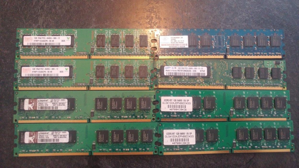 RAM Lot Set - 8GB (8 x 1GB) - PC2 DDR2 - Samsung, Hynix, & Kingston - Fast Ship!