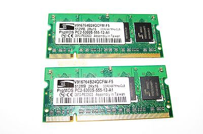 2x ProMos Technologies 512 MB SO-DIMM 667 MHz DDR2 Memory (V916764B24QCFW-F5)