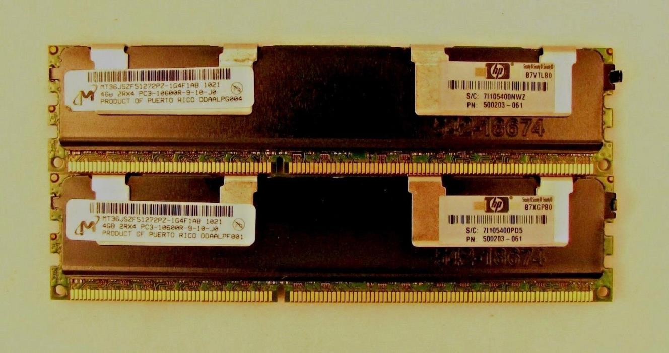 2 Sticks Micron/HP 4GB 2RX4 PC3-10600R-9-10-J0|Laptop RAM| Free Shipping!!!