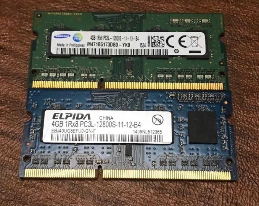 Samsung Elpida 8GB (2x4GB) DDR3 Laptop PC3-12800 Ram Memory 204 pin