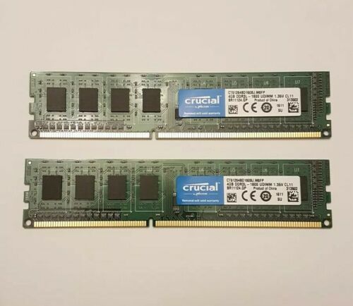 8gb (4x2) Genuine Crucial 4GB PC3-12800 DDR3-1600MHz RAM CT51264BD160BJ