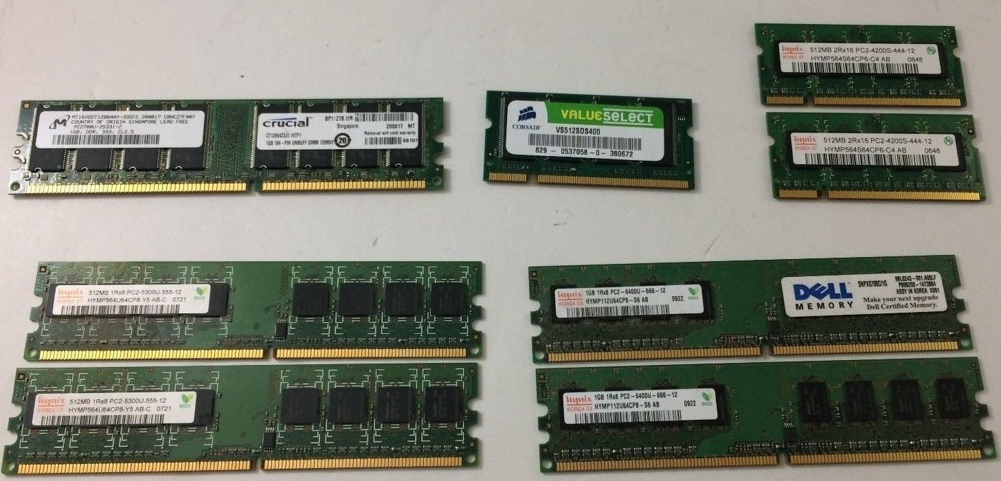 1GB/512MB DDR2 Desktop/Notebook Memory (Lot of 8) PC2-2700U/6400U/5300U/4200S