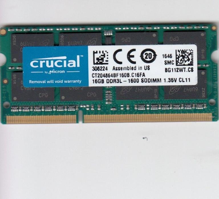 Crucial 16GB (1 x 16 GB) DDR3L SDRAM Memory Module SODIMM Laptop Memory