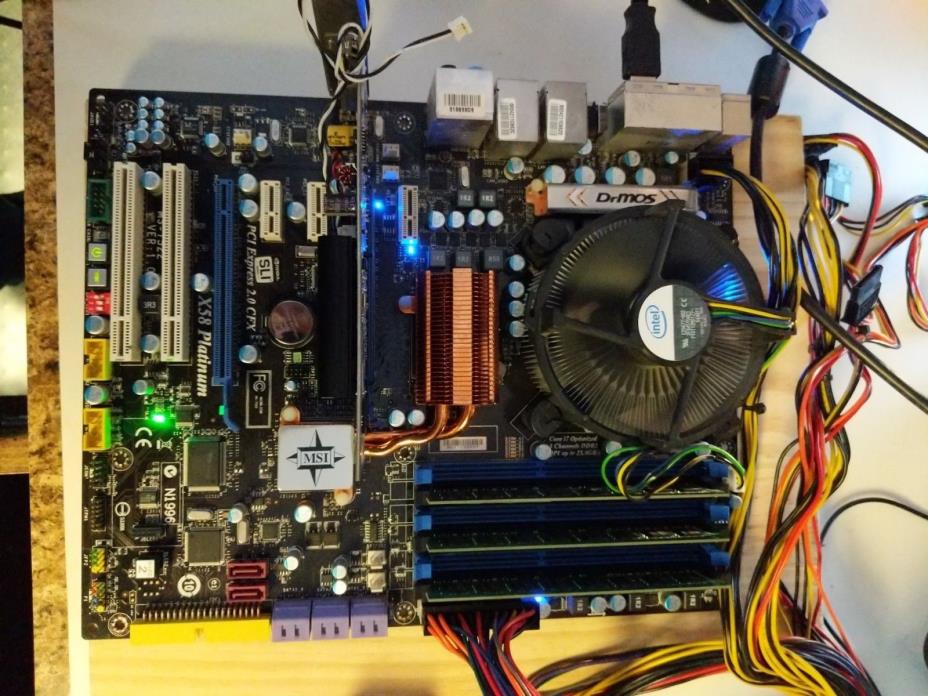 MSI X58 Platinum SLI Motherboard i7 920 LGA1366 6GB Ram Heatsink IDE Sata Cables