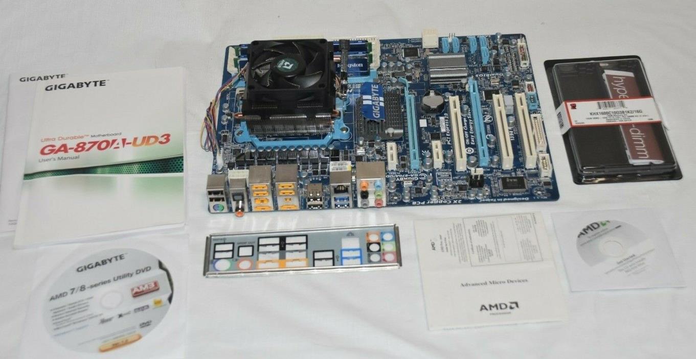 Gigabyte GA-870A-UD3 Rev 3.1 Motherboard w/AMD Phenom II 3.2GHz CPU & 16GB RAM