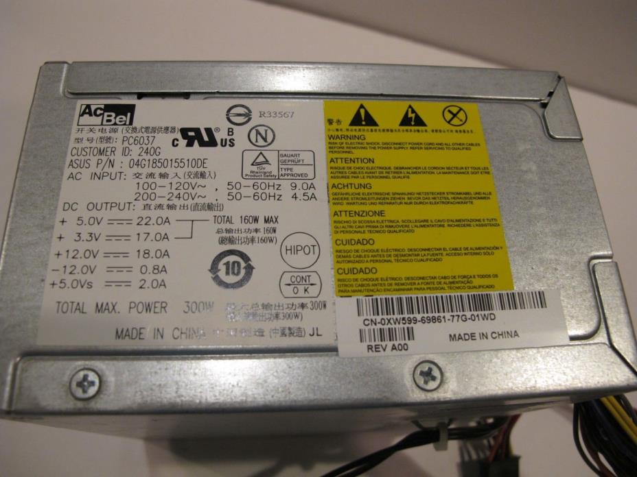 ACBEL PC6037 300W Power Supply P/N 04G185015510DE DELL PN: 0XW599