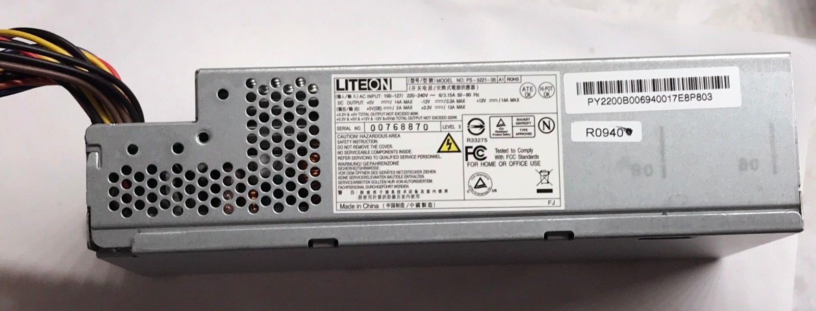 Liteon PS-5221-06A2 SFF Power Supply 220W Acer Gateway SX2100 SX2110 SX2865