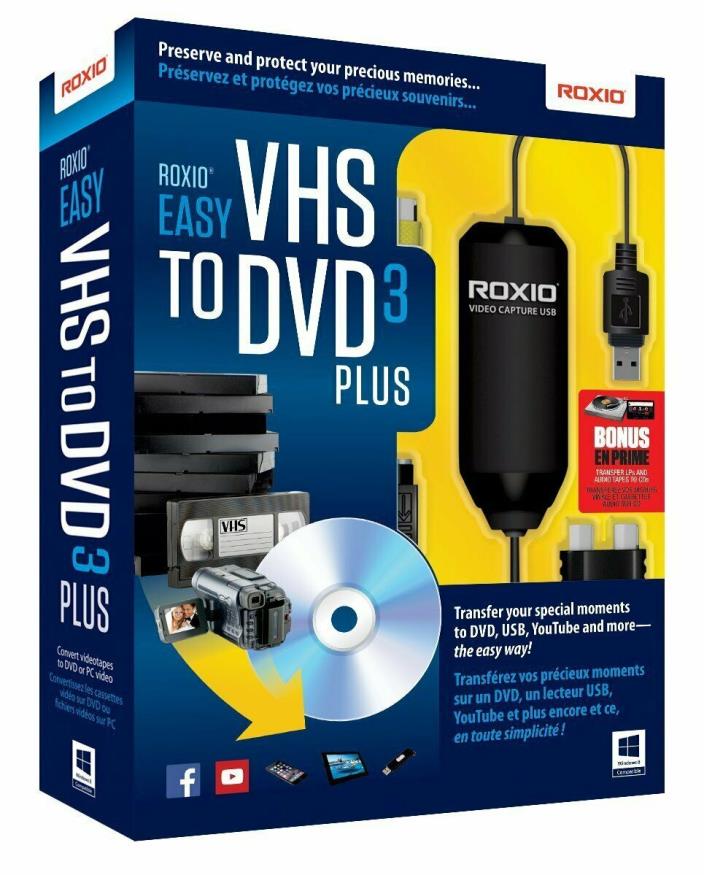 Roxio Easy VHS to DVD 3 Plus New Converter Plus For Video Tapes Transfer Convert