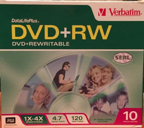 Verbatim 4.7 GB 1x- 4x ReWritable Disc DVD+RW 10-Disc IN Jewel Cases- New