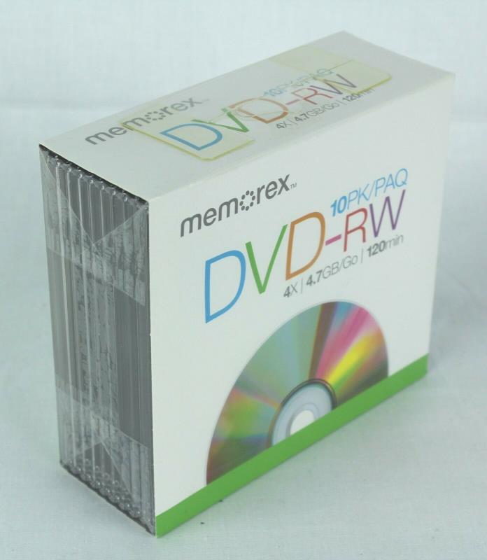 Memorex DVD-RW 4.7GB Slim 4x Discs 10 Pack Large Storage Blank Media