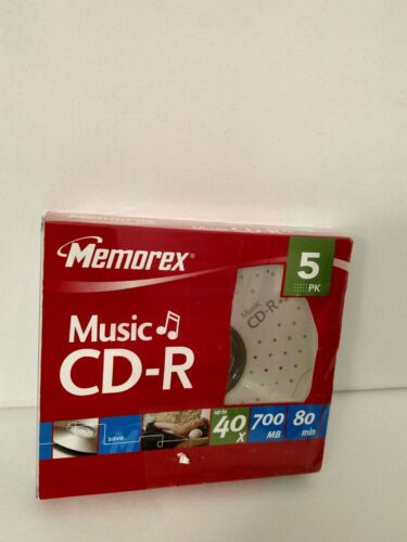 Memorex Music CD-R 5 PK 40x 700 MB 80 Minutes with Cases NEW & SEALED