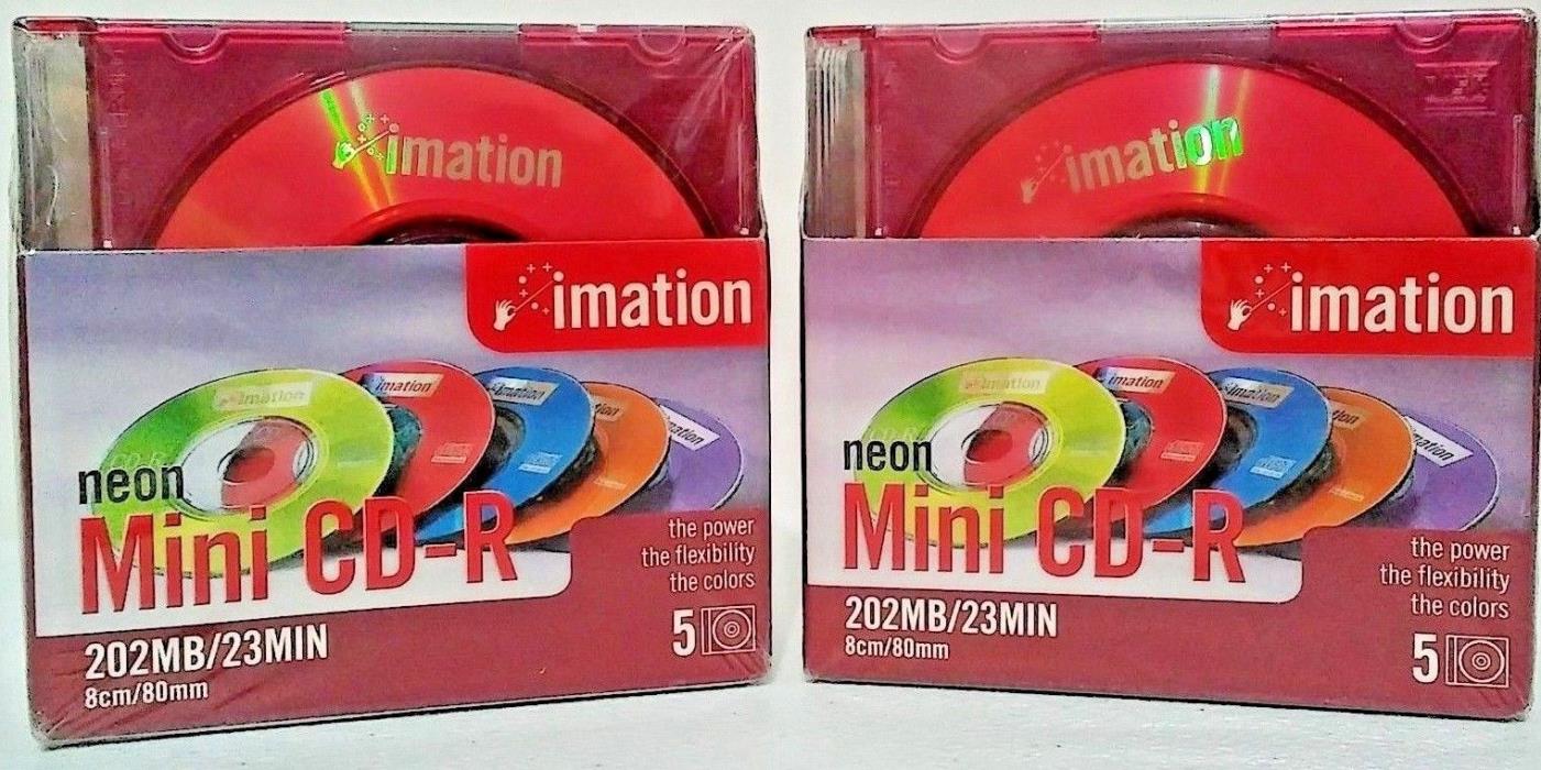 Imation Mini CD-R 8cm 80mm 202MB 23 Min Neon Colors 2 New sealed 5 packs