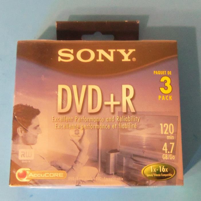 SONY DVD+R 3 Pack 120 Min. 4.7GB 1x - 16x Speed Compatible AccuCore
