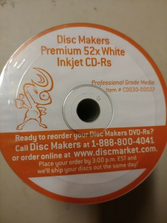 NEW - 100 Quanty  Disc Makers ULTRA White Inkjet Full Coverage 52x CD-R