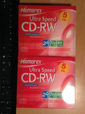 Memorex Ultra Speed Rewritable CD-RW 5 Pack 24x 700mb 80min For Computer LOT 2