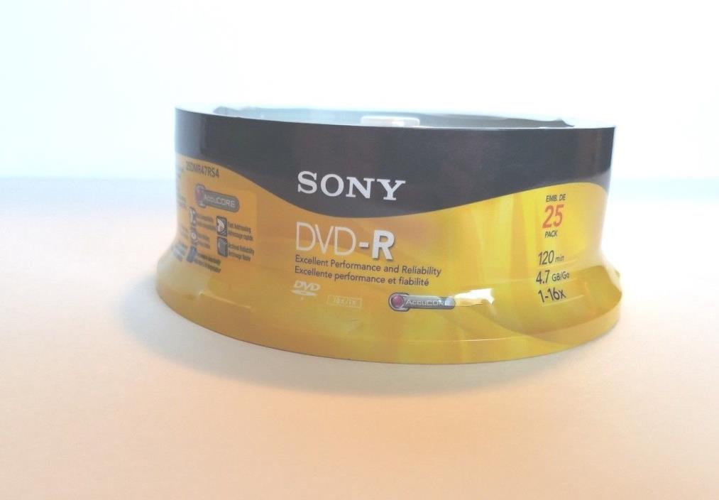 SONY DVD-R 4.7GB Genuine 16x Speed 120min Recordable DVD Disc Spindle Pack 25
