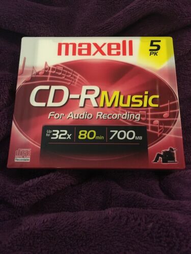 Maxell 625132 80-minute Recordable Cd-r For Music (5-pk). New Sealed