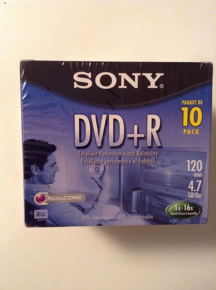 NEW Sony DVD+R 10 Pack - 4.7GB 4x 120min Recordable Disc Jewel Cases Sealed