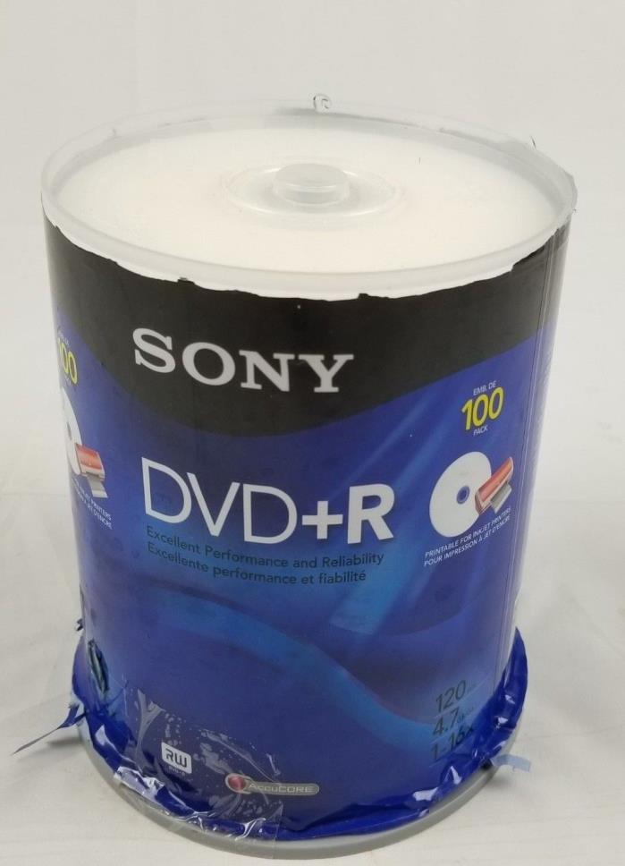 NEW Sony DVD+R 4.7GB Recordable Storage Spindle 100 Discs 120 Min 4.7GB/GO 1 16X