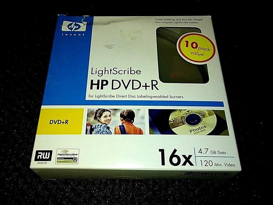 HP DVD+R 16x 4.7GB 120min 10 Pack Lightscribe Discs NEW/Sealed