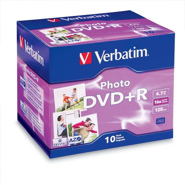 Verbatim 4.7 GB up to16x Branded Recordable Disc DVD+R - 10-Disc Jewel Case 9552