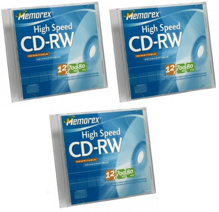 Memorex High Speed CD-RW 12x 700 MB 80 Min with 5mm Slim Jewel Case 3-Pack