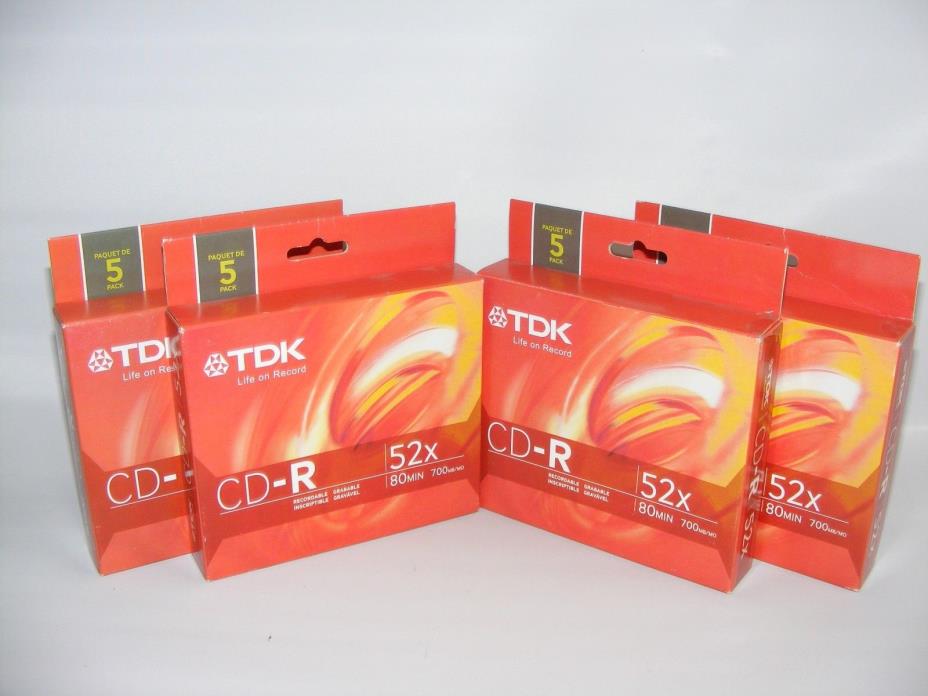 TDK CD-R Compact Recordable Discs 700 MB 80 min 52x Jewel Slims Lot 4  20 Total