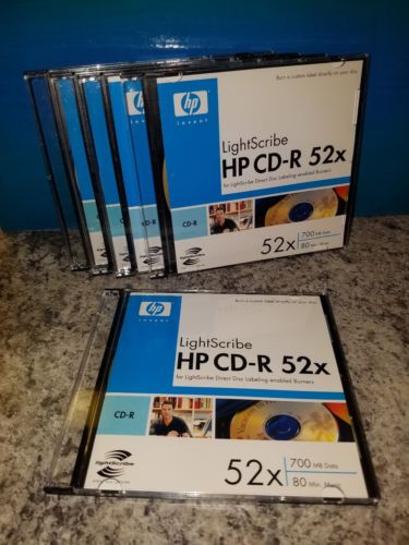 5 (Five) HP Lightscribe CD-R 52X~80 Min~700 MB~1-Pack Case ~ NEW ~ 5 CD-R 52X