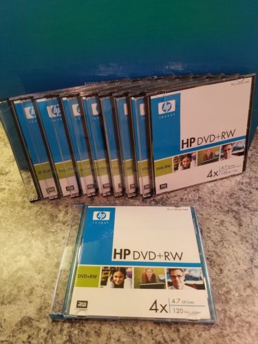 9 (Nine) HP DVD+RW~120 Min~4.7 GB~1-Pack Case ~ NEW ~ 9 DVD+RW