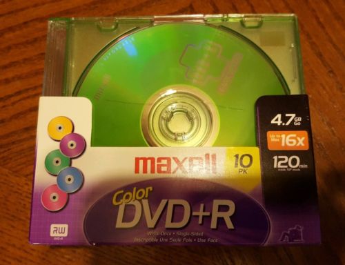 Maxell Color DVD+R 4.7GB 16X Speed 120 Min. Slim Case 10x Pack