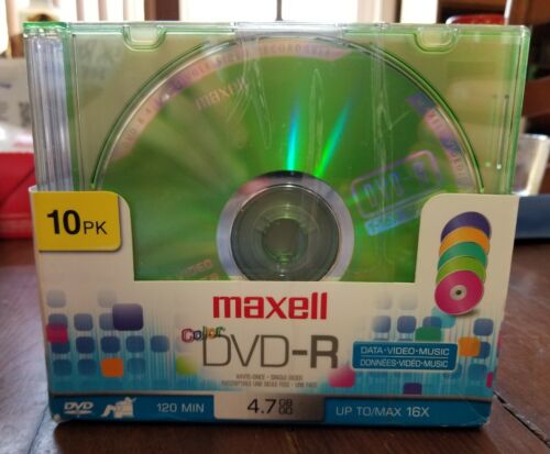 Maxell Color DVD+R 4.7GB 16X Speed 120 Min Slim Case Color 10 Pack