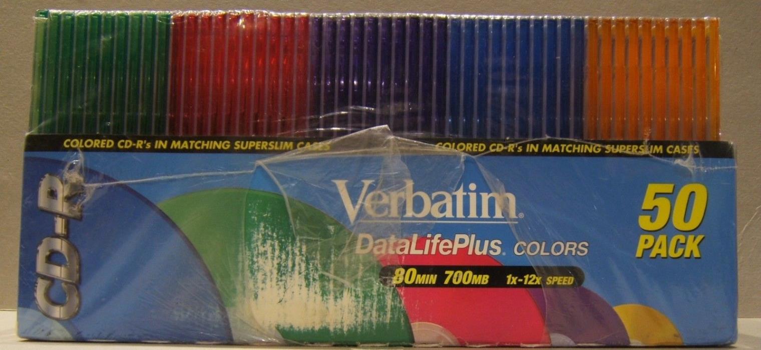 Verbatim Data Life Plus Colors CD-R 50 Pk Slim 700MB 80 Min NEW