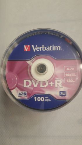 Verbatim DVD+R Discs, 4.7GB, 16x, Spindle, 100/Pack 023942950981