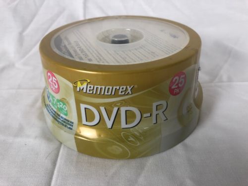 Memorex DVD-R 25 Pack Spindle/Cake Box 16X 4.7 GB 120 Min Video Factory Sealed