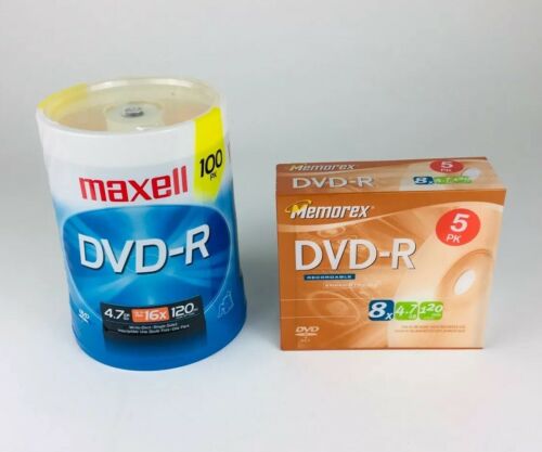 Maxell DVD-R Discs 4.7GB 16x Spindle Gold 100/Pack 638014 & 5 Pack 8x 4.7GB