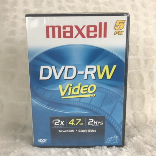 Pack Of 5 Maxell DVD-RW Video Rewritable Single Sided 2 Hrs 4.7 GB