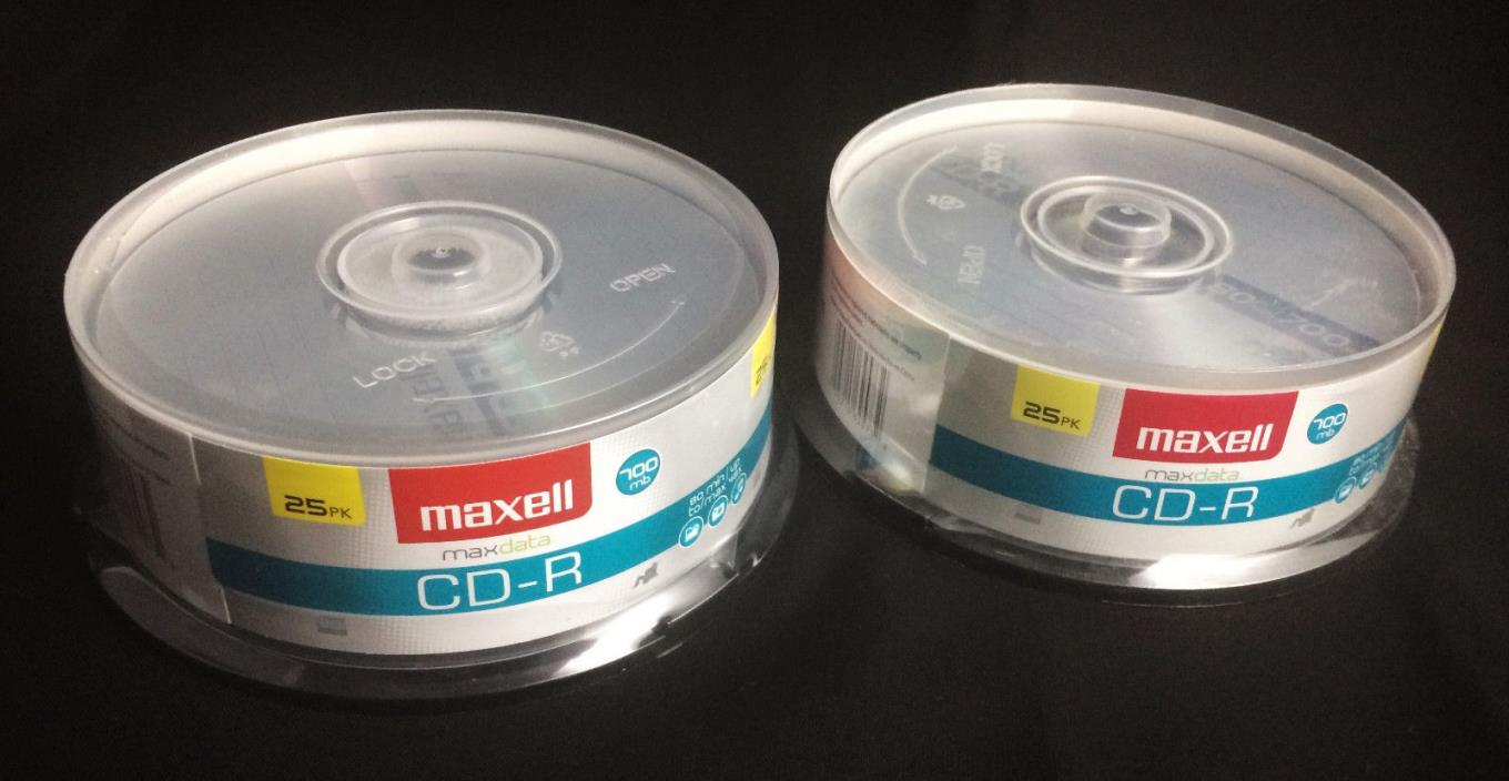 Blank CDs 2x 25 Pack Maxell Recordable CD-R 80 MIN 700MB Discs Blank Spindle