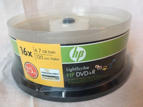 25 Brand New HP 16X Lightscribe 4.7GB DVD+R 25 Pack Sealed - SHIPS FAST/FREE