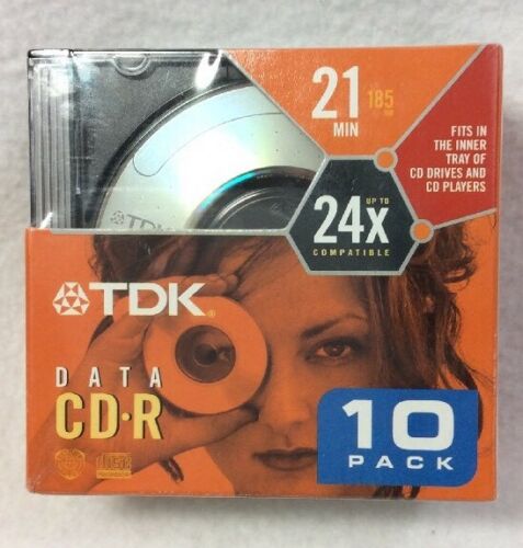 10 TDK Data CD-R Computer Writers MP3 Digital Camera 21 Min Disks w/Cases I694